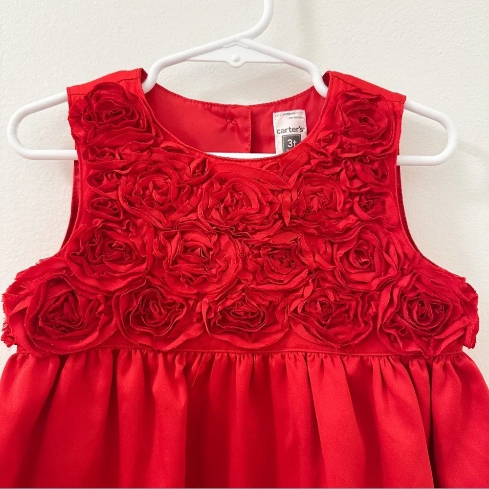 Carter's Toddler Girl Satin 3D Floral Rosette Formal Dress Red sz 3T
